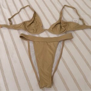 Missguided Metallic Nude Bikini Set – High Cut – Minimalist 90s Swim